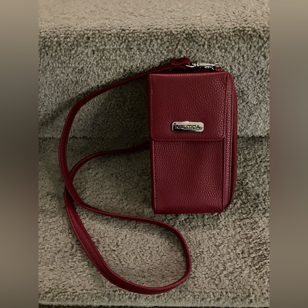 NWOT NAUTICA Red Faux Leather Clutch/Crossbody Bag with RFID Protection